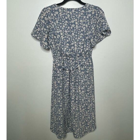 Sienna Sky Floral Ditsy Pattern Flutter Sleeves Hi-Low Wrap Midi Dress Blue S - Picture 2 of 12